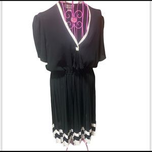 Rue De Bac Black & White Long short Sleeve Polyester Pleated  Vintage Dress